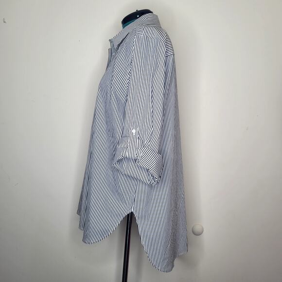 Calvin Klein 3X Black White Pinstripe Button Up Roll Tab Collared Top Vaudeville - Picture 5 of 10